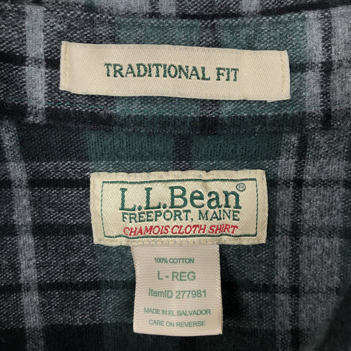 LLBean Traditional Fit Long-Sleeve Flannel Check Shirt, Men's Size L (Equivalent), Vintage cotton Green type dark green Vintage Second Hand