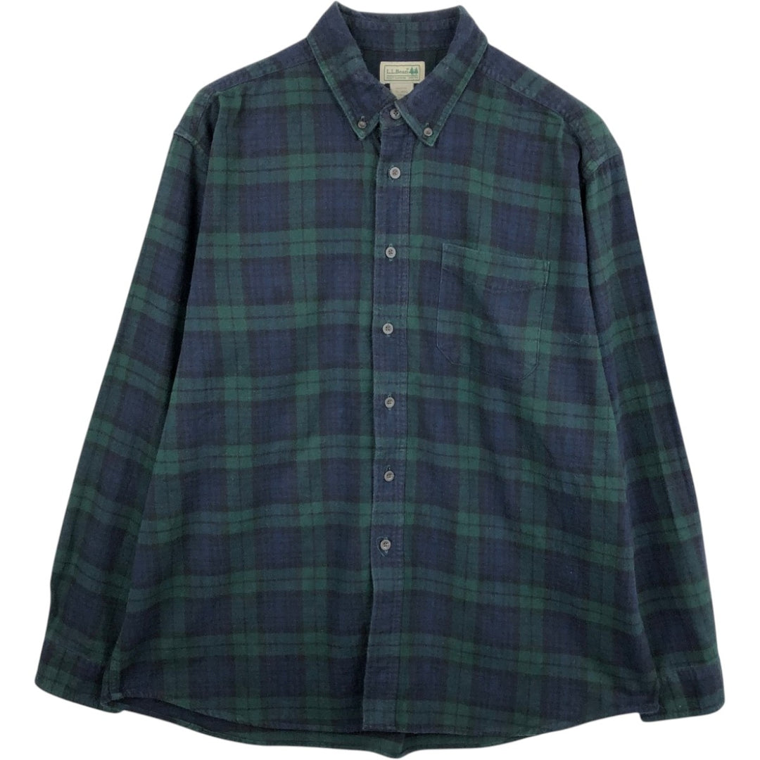 LLBean Blackwatch Check Long Sleeve Button-Down Flannel Check Shirt, Men's Size XL cotton Green type dark green Vintage Second Hand