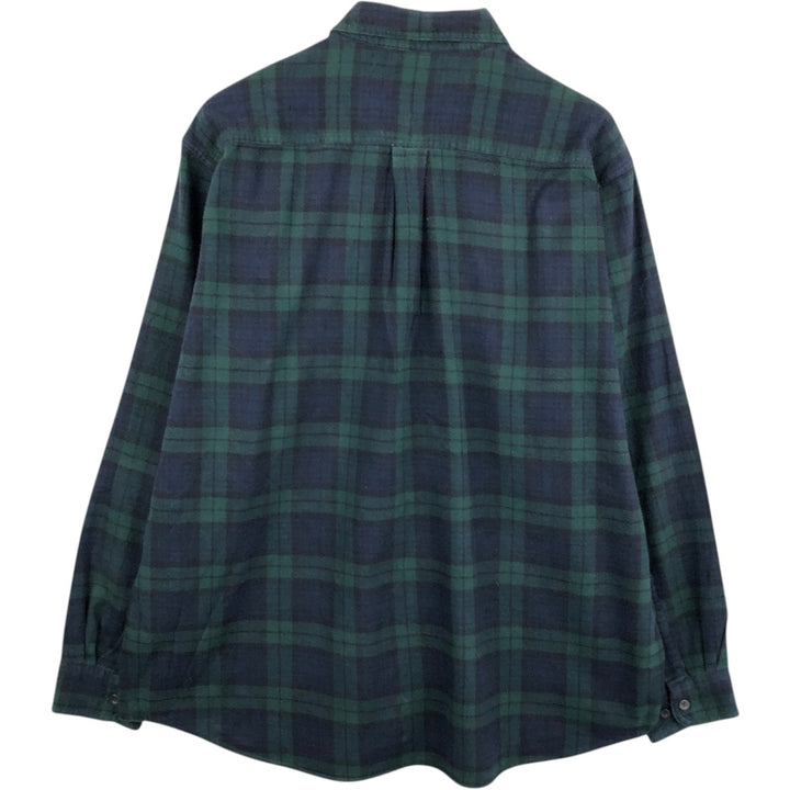 LLBean Blackwatch Check Long Sleeve Button-Down Flannel Check Shirt, Men's Size XL cotton Green type dark green Vintage Second Hand
