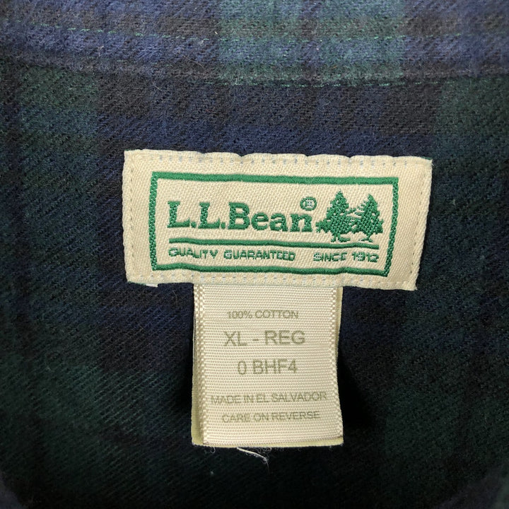 LLBean Blackwatch Check Long Sleeve Button-Down Flannel Check Shirt, Men's Size XL cotton Green type dark green Vintage Second Hand