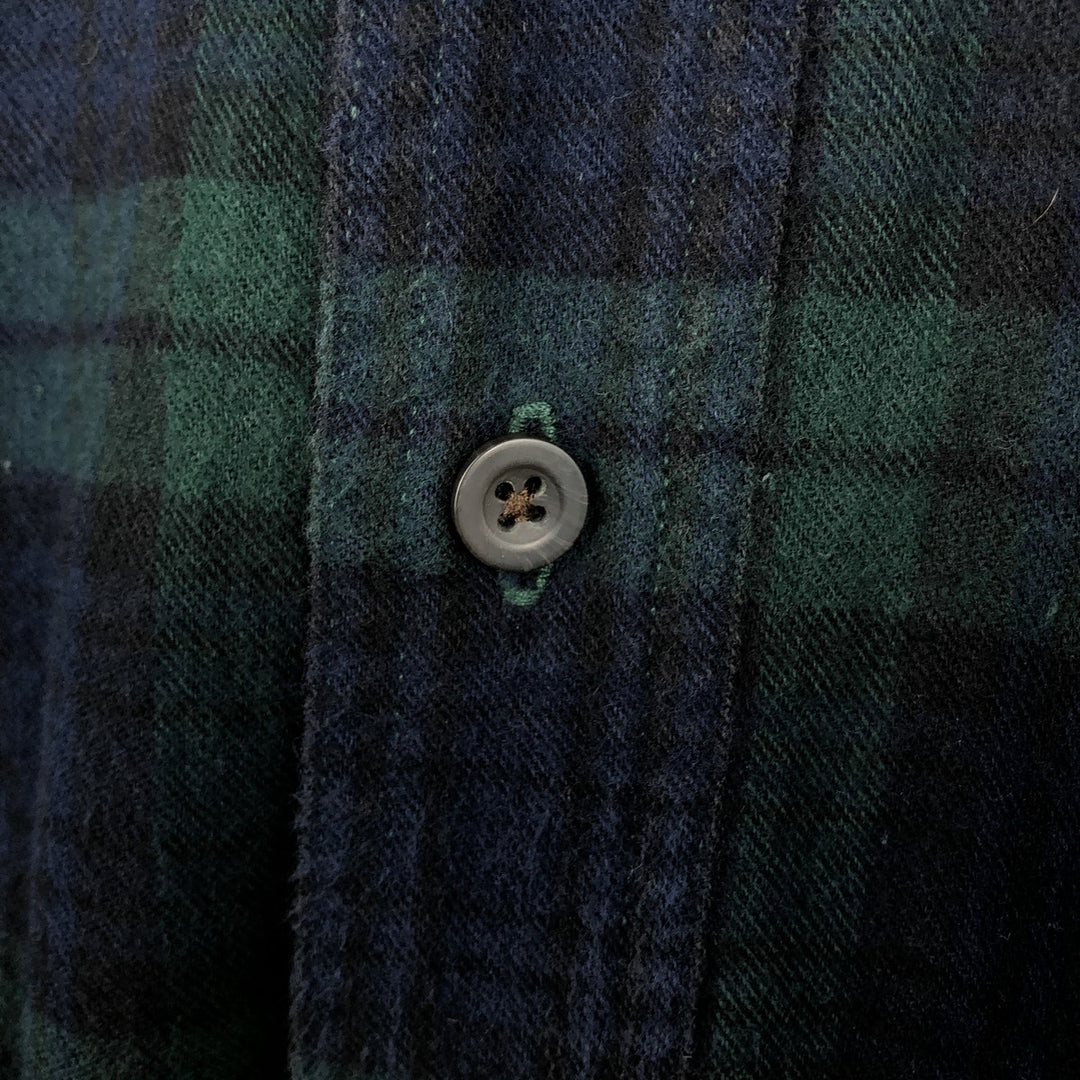 LLBean Blackwatch Check Long Sleeve Button-Down Flannel Check Shirt, Men's Size XL cotton Green type dark green Vintage Second Hand
