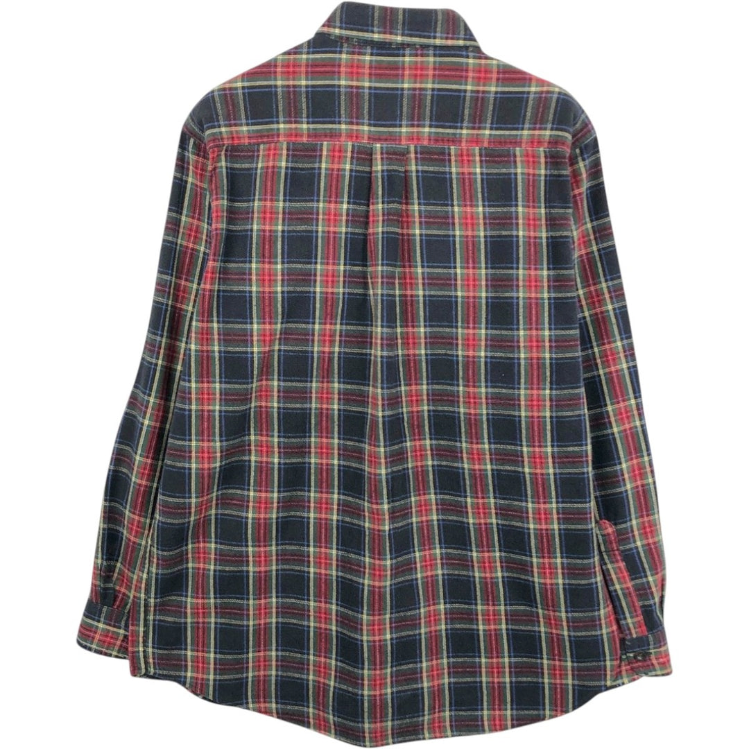 LLBean Traditional Fit Long-Sleeve Button-Down Flannel Check Shirt, Men's Size M (approx.) cotton black type Vintage Second Hand