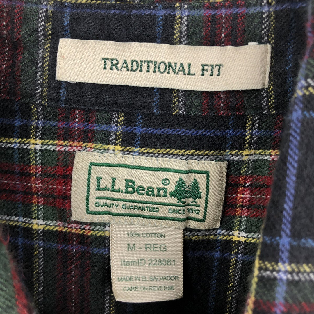 LLBean Traditional Fit Long-Sleeve Button-Down Flannel Check Shirt, Men's Size M (approx.) cotton black type Vintage Second Hand