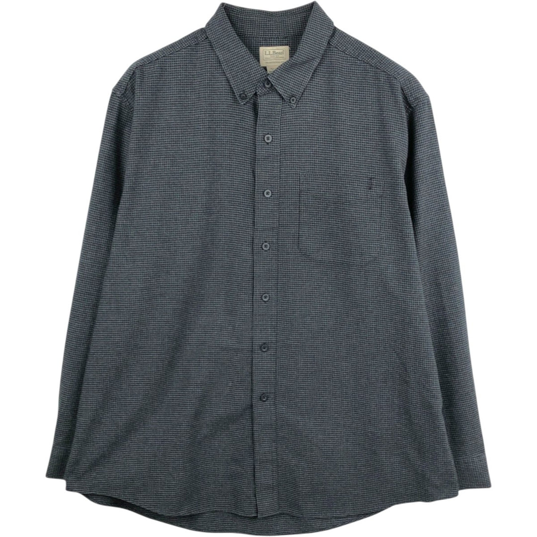 LLBean Traditional Fit Houndstooth Pattern Long-Sleeve Button-Down Flannel Check Shirt, Men's Size XL (approx.) cotton gray type Vintage Second Hand