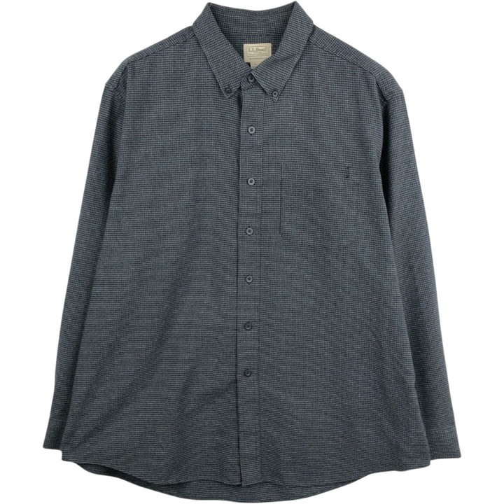 LLBean Traditional Fit Houndstooth Pattern Long-Sleeve Button-Down Flannel Check Shirt, Men's Size XL (approx.) cotton gray type Vintage Second Hand