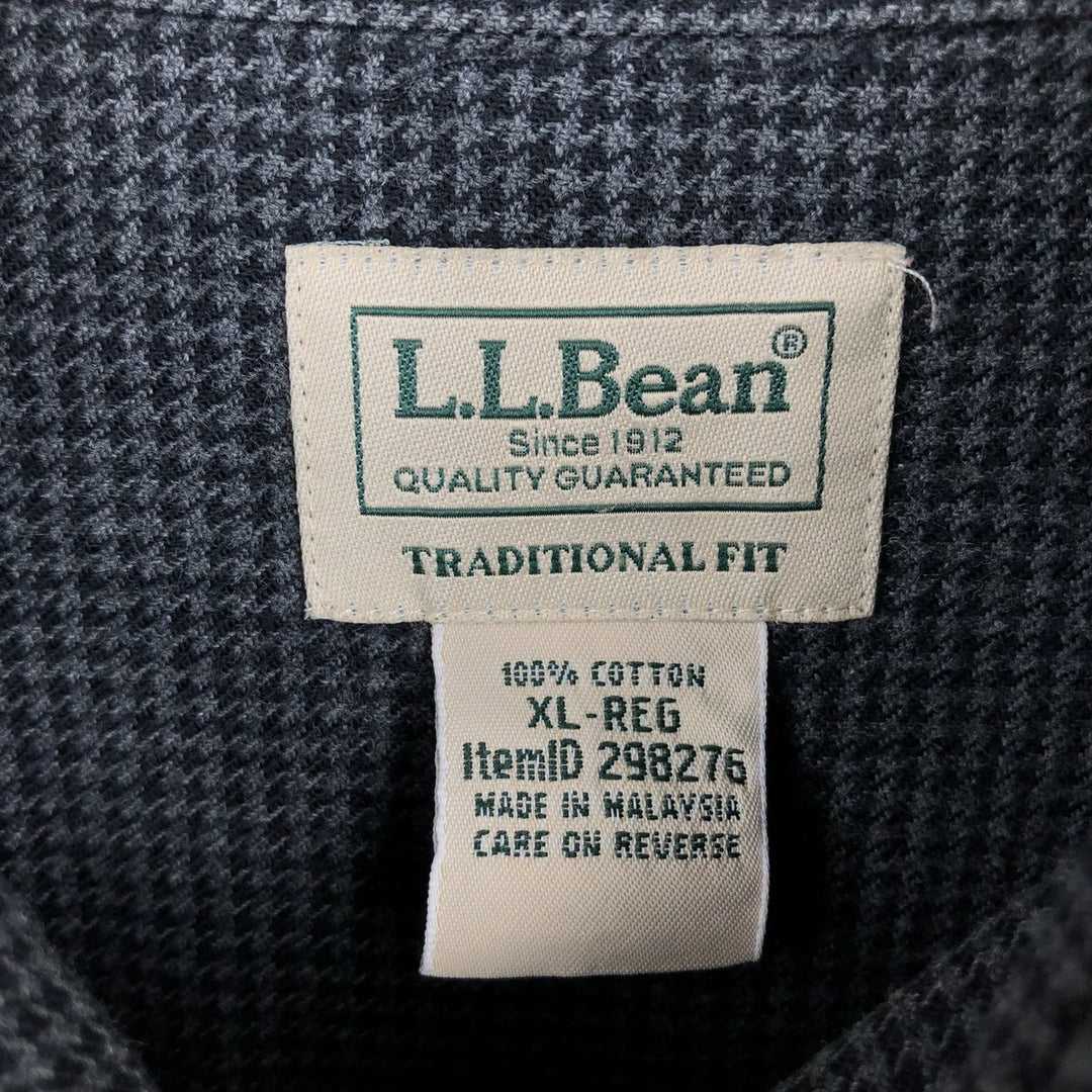 LLBean Traditional Fit Houndstooth Pattern Long-Sleeve Button-Down Flannel Check Shirt, Men's Size XL (approx.) cotton gray type Vintage Second Hand