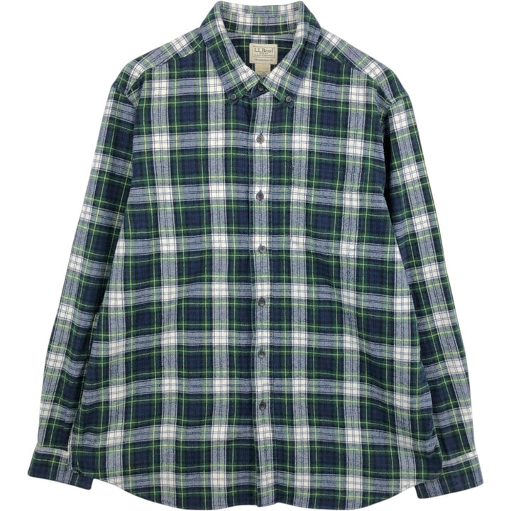 LLBean Traditional Fit Long Sleeve Button-Down Flannel Check Shirt, Men's Size L cotton navy blue type Vintage Second Hand