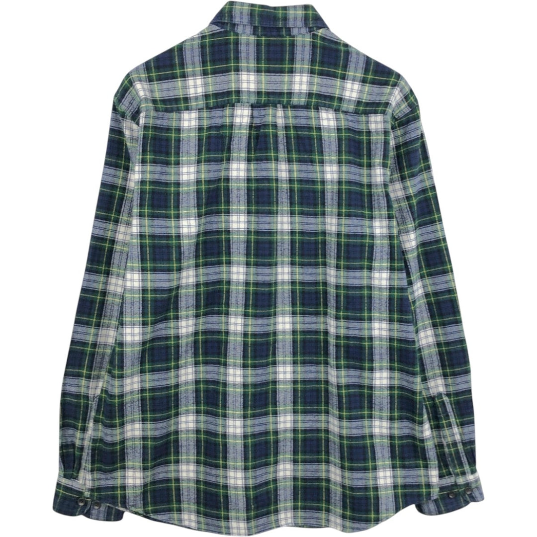 LLBean Traditional Fit Long Sleeve Button-Down Flannel Check Shirt, Men's Size L cotton navy blue type Vintage Second Hand