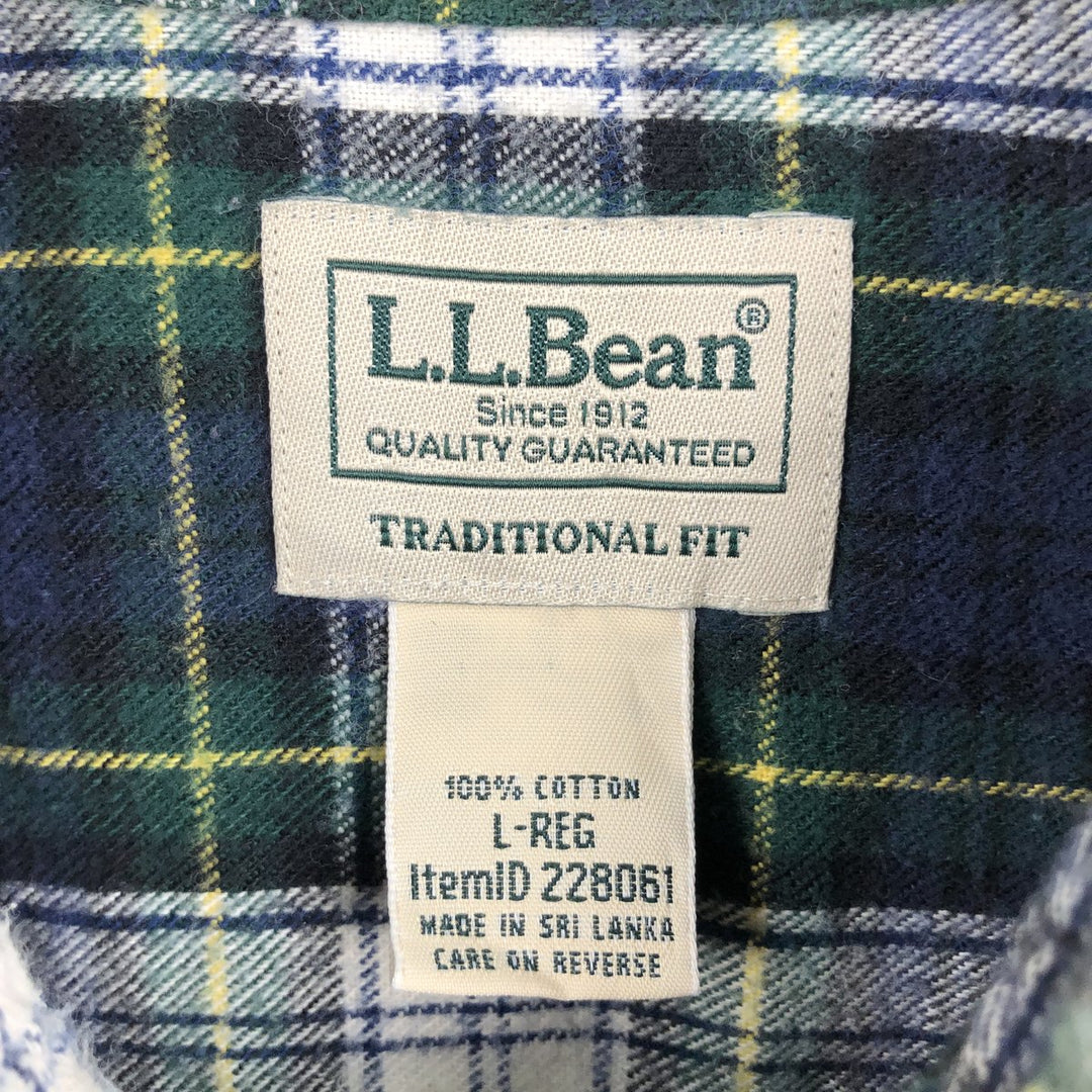 LLBean Traditional Fit Long Sleeve Button-Down Flannel Check Shirt, Men's Size L cotton navy blue type Vintage Second Hand