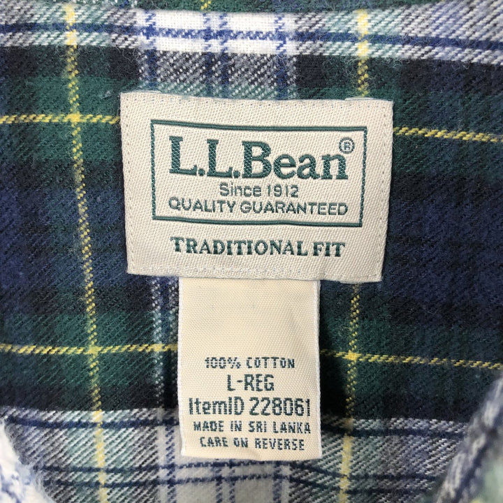LLBean Traditional Fit Long Sleeve Button-Down Flannel Check Shirt, Men's Size L cotton navy blue type Vintage Second Hand