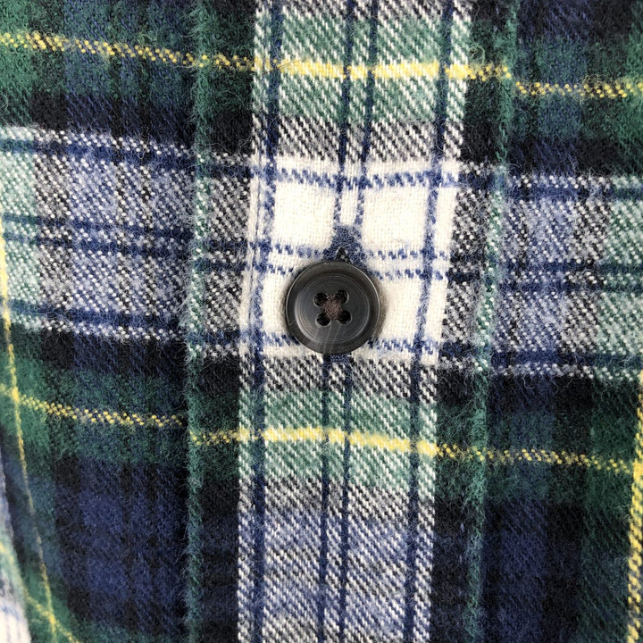LLBean Traditional Fit Long Sleeve Button-Down Flannel Check Shirt, Men's Size L cotton navy blue type Vintage Second Hand