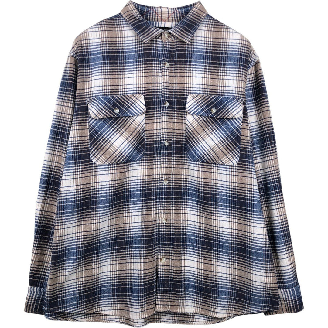 Banana Republic Standard Fit Long-Sleeve Flannel Check Shirt, Men's Size XL (approx.) cotton Navy blue Vintage Second Hand