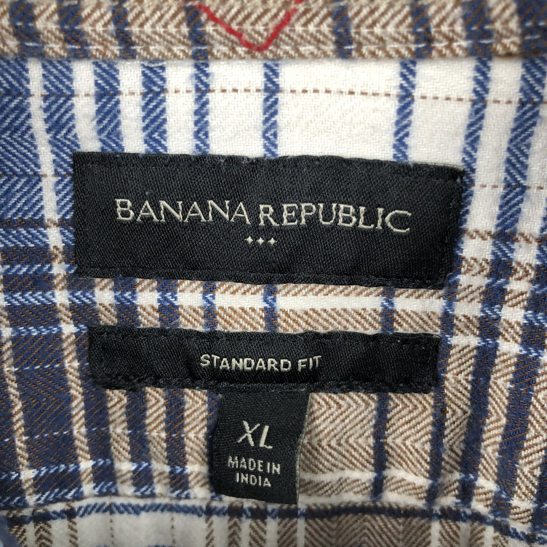 Banana Republic Standard Fit Long-Sleeve Flannel Check Shirt, Men's Size XL (approx.) cotton Navy blue Vintage Second Hand