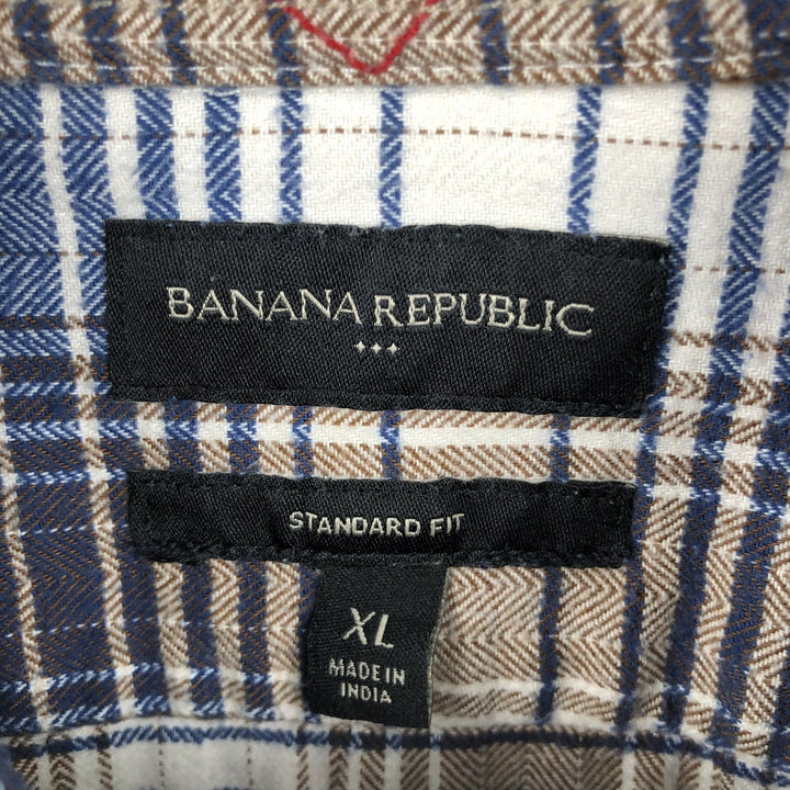 Banana Republic Standard Fit Long-Sleeve Flannel Check Shirt, Men's Size XL (approx.) cotton Navy blue Vintage Second Hand