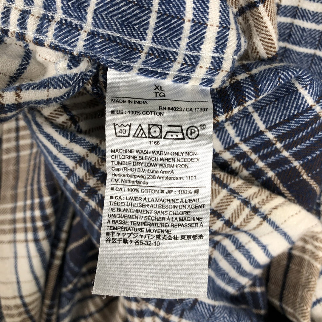 Banana Republic Standard Fit Long-Sleeve Flannel Check Shirt, Men's Size XL (approx.) cotton Navy blue Vintage Second Hand
