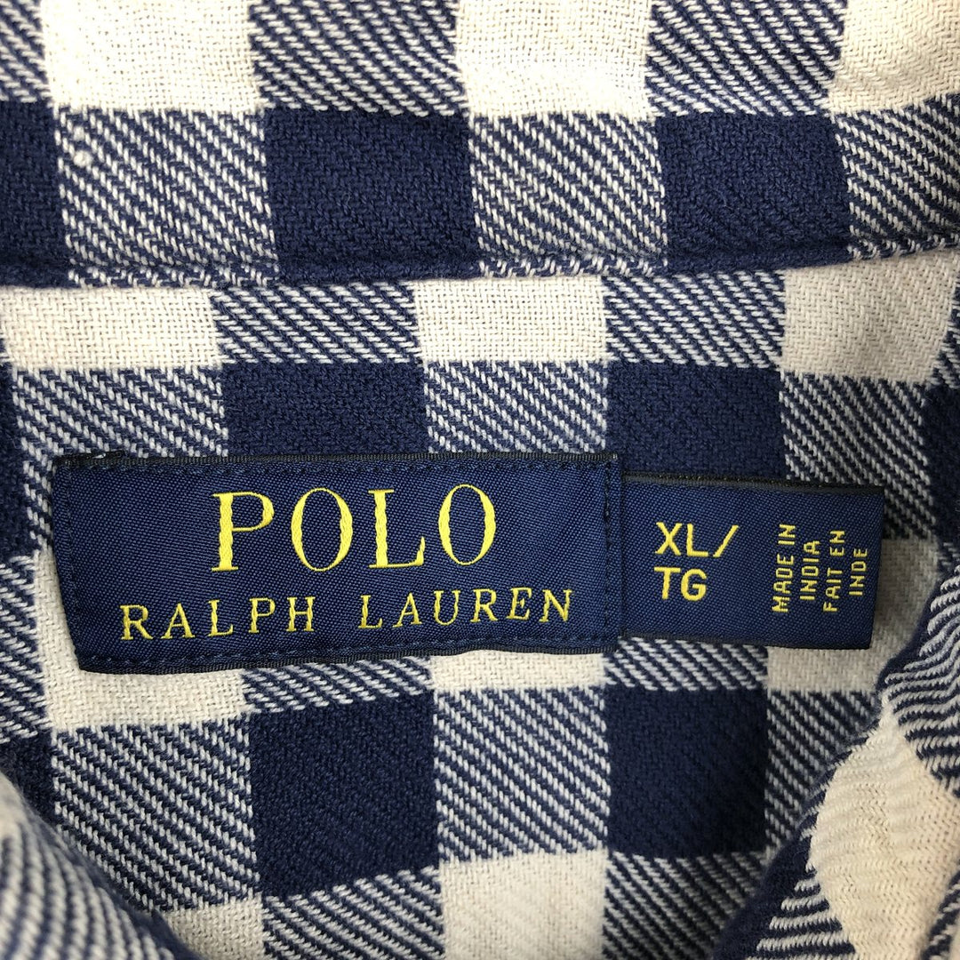 Ralph Lauren POLO RALPH LAUREN Gingham Check Long-Sleeve Flannel Check Shirt, Men's Size XL (approx.) cotton navy blue type Vintage Second Hand