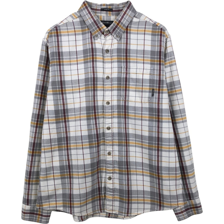 Eddie Bauer CLASSIC FIT Long-Sleeve Button-Down Light Flannel Check Shirt, Men's Size L (approx.) cotton white type Vintage Second Hand