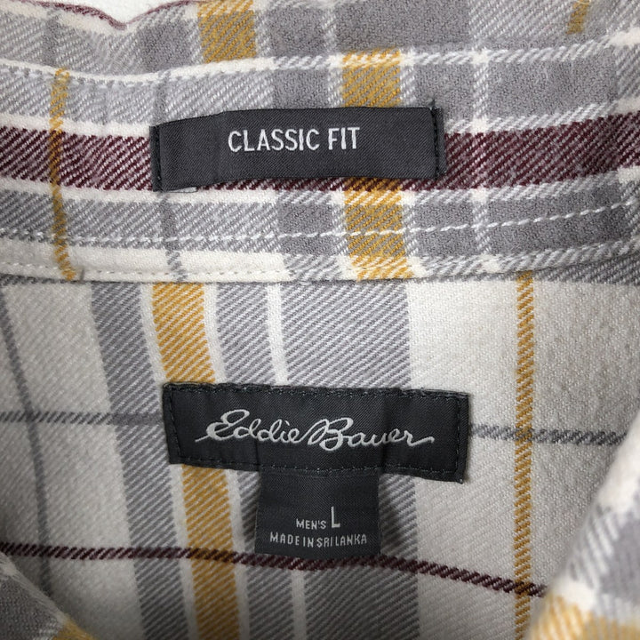 Eddie Bauer CLASSIC FIT Long-Sleeve Button-Down Light Flannel Check Shirt, Men's Size L (approx.) cotton white type Vintage Second Hand