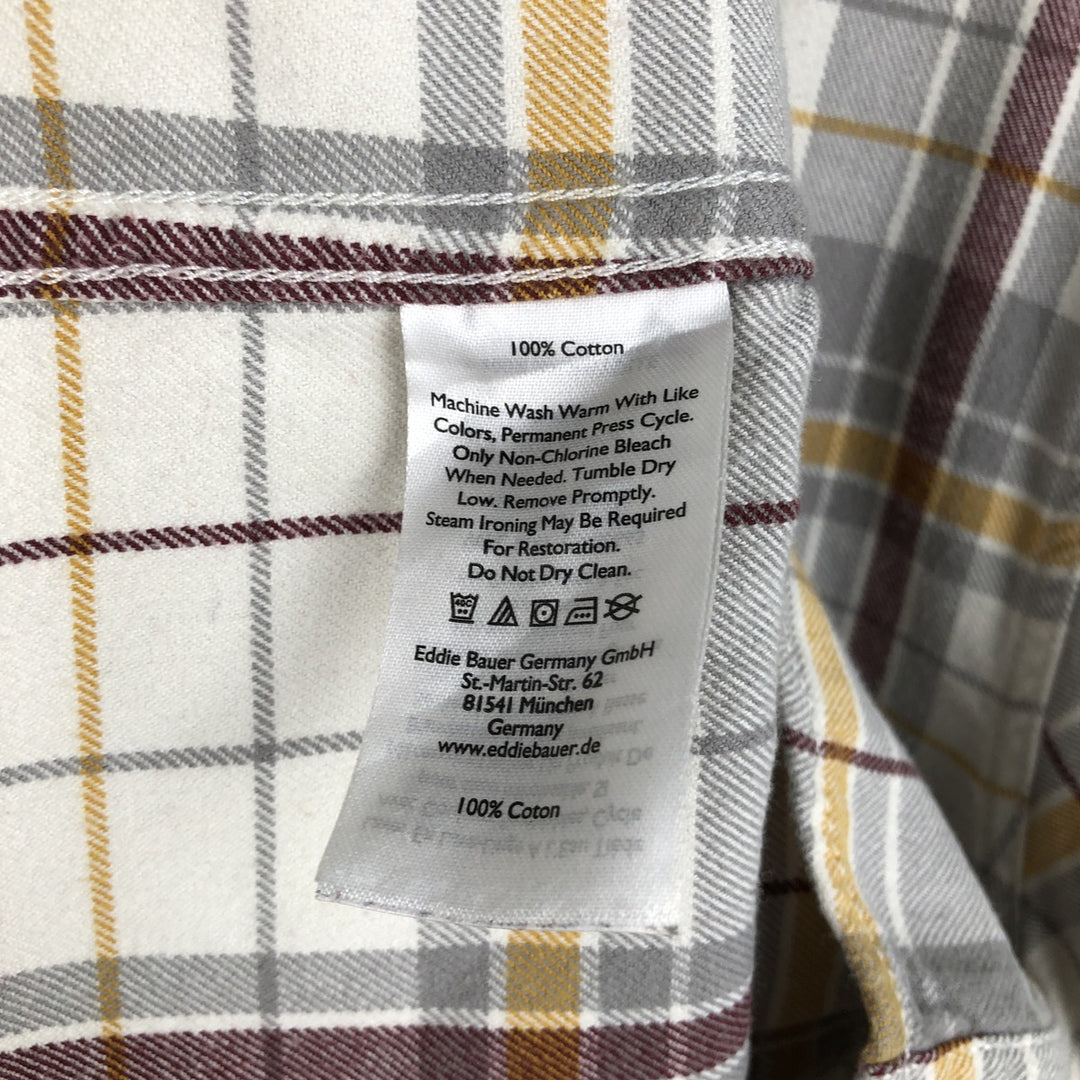 Eddie Bauer CLASSIC FIT Long-Sleeve Button-Down Light Flannel Check Shirt, Men's Size L (approx.) cotton white type Vintage Second Hand