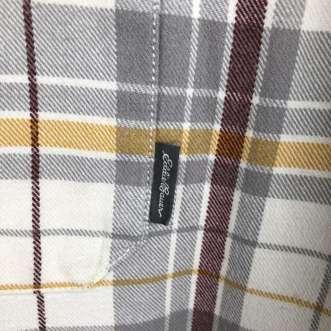 Eddie Bauer CLASSIC FIT Long-Sleeve Button-Down Light Flannel Check Shirt, Men's Size L (approx.) cotton white type Vintage Second Hand