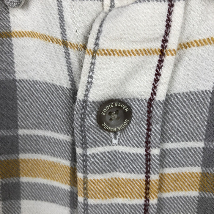Eddie Bauer CLASSIC FIT Long-Sleeve Button-Down Light Flannel Check Shirt, Men's Size L (approx.) cotton white type Vintage Second Hand
