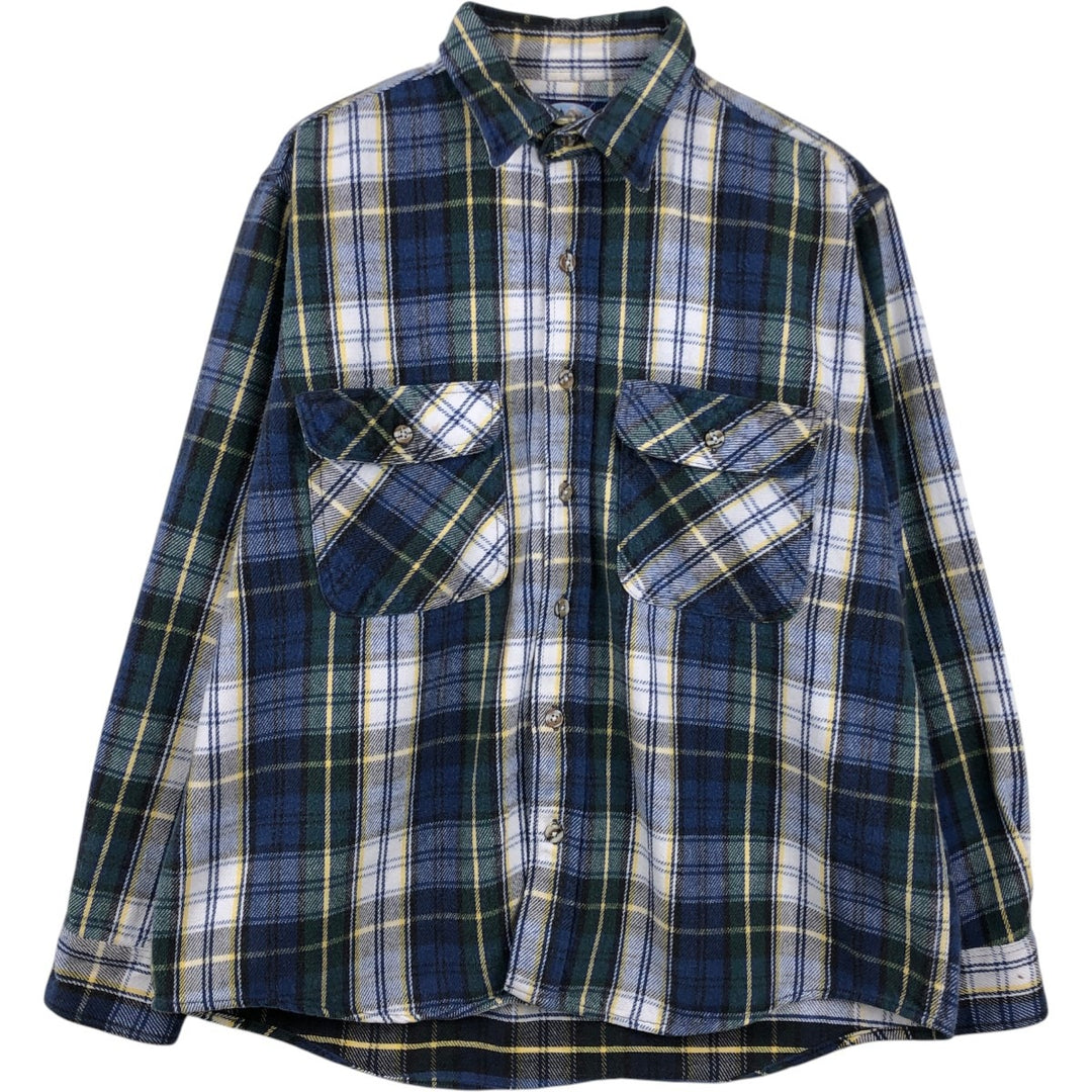 GFC TRADING CO. Long-sleeved flannel check shirt, men's size M (approx.) cotton Navy blue Vintage Second Hand