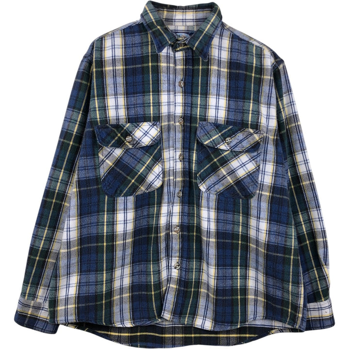 GFC TRADING CO. Long-sleeved flannel check shirt, men's size M (approx.) cotton Navy blue Vintage Second Hand