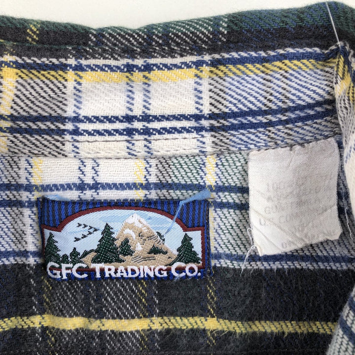GFC TRADING CO. Long-sleeved flannel check shirt, men's size M (approx.) cotton Navy blue Vintage Second Hand