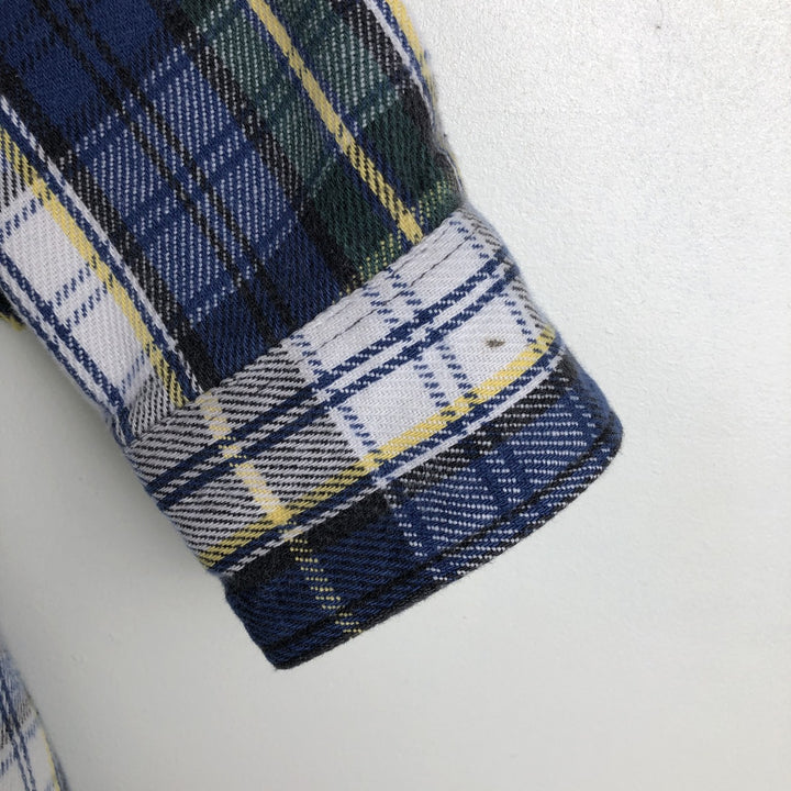 GFC TRADING CO. Long-sleeved flannel check shirt, men's size M (approx.) cotton Navy blue Vintage Second Hand