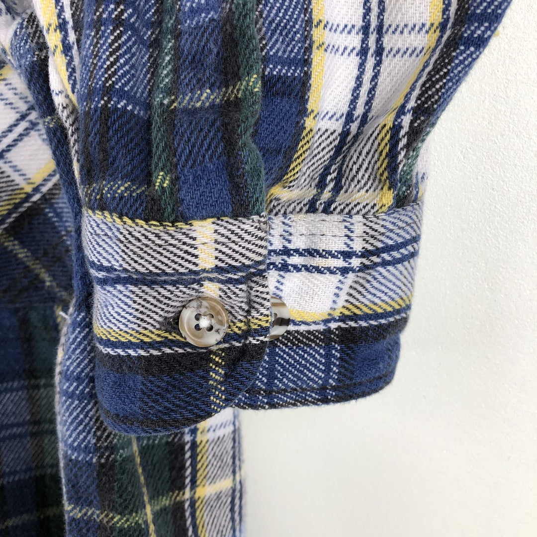 GFC TRADING CO. Long-sleeved flannel check shirt, men's size M (approx.) cotton Navy blue Vintage Second Hand