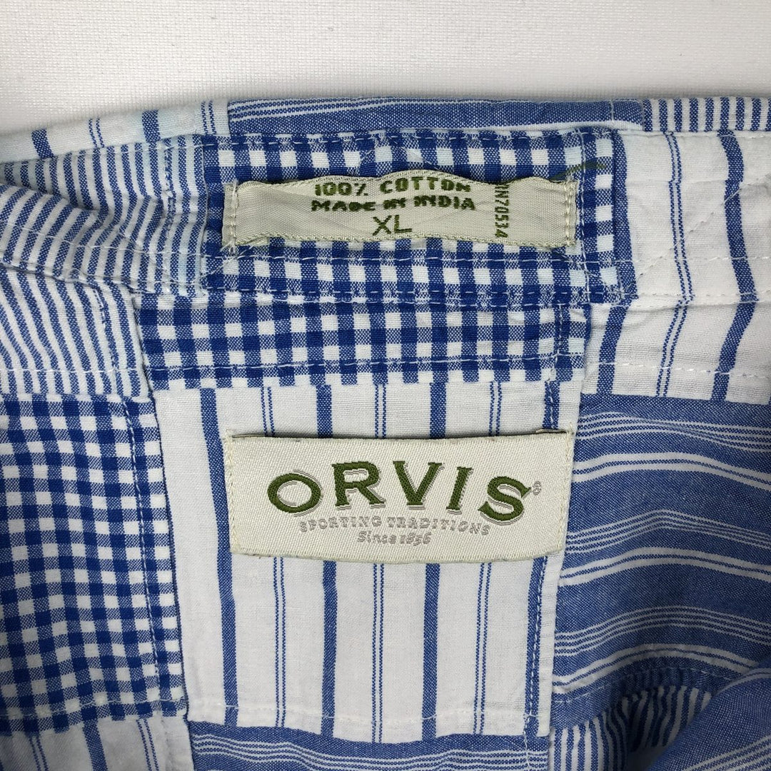 2000'S Orvis patchwork long-sleeved button-down check shirt, men's size XL. cotton white type Vintage Second Hand