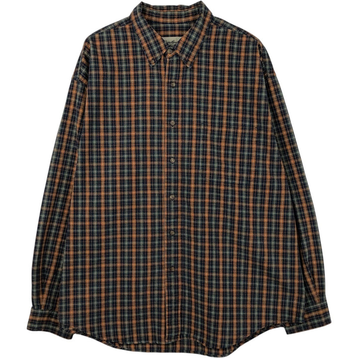 Eddie Bauer Long Sleeve Button-Down Check Shirt, Men's XL cotton navy blue type Vintage Second Hand