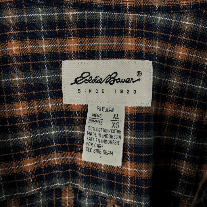 Eddie Bauer Long Sleeve Button-Down Check Shirt, Men's XL cotton navy blue type Vintage Second Hand