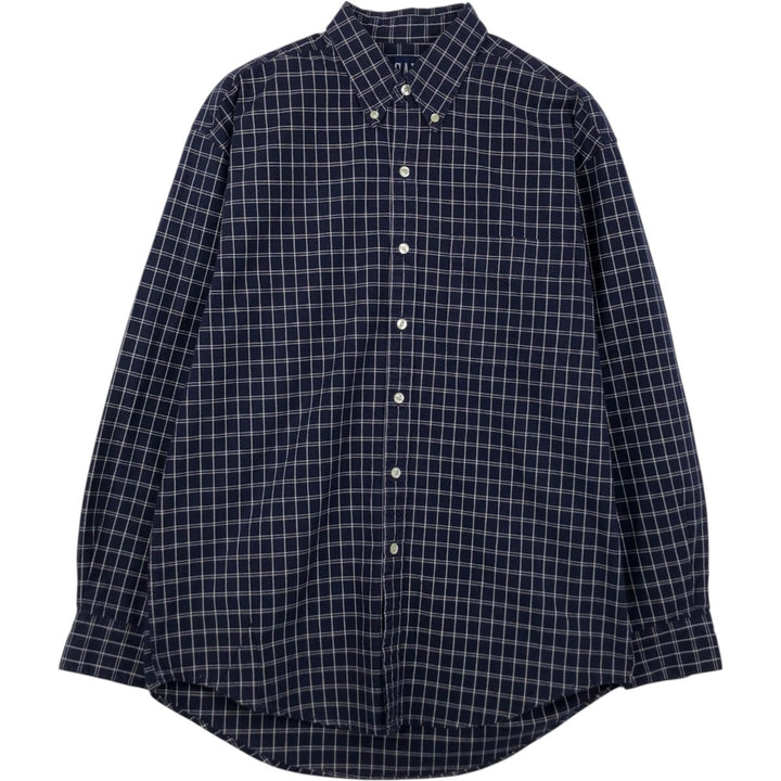 90'S GAP Vintage Long Sleeve Button-Down Check Shirt, Men's Size Medium cotton navy blue type Vintage Second Hand