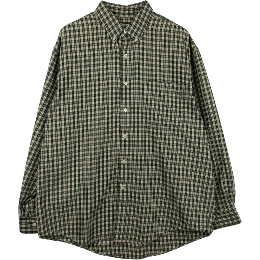 Eddie Bauer Long Sleeve Button-Down Check Shirt, Men's Size L cotton Khaki type Vintage Second Hand