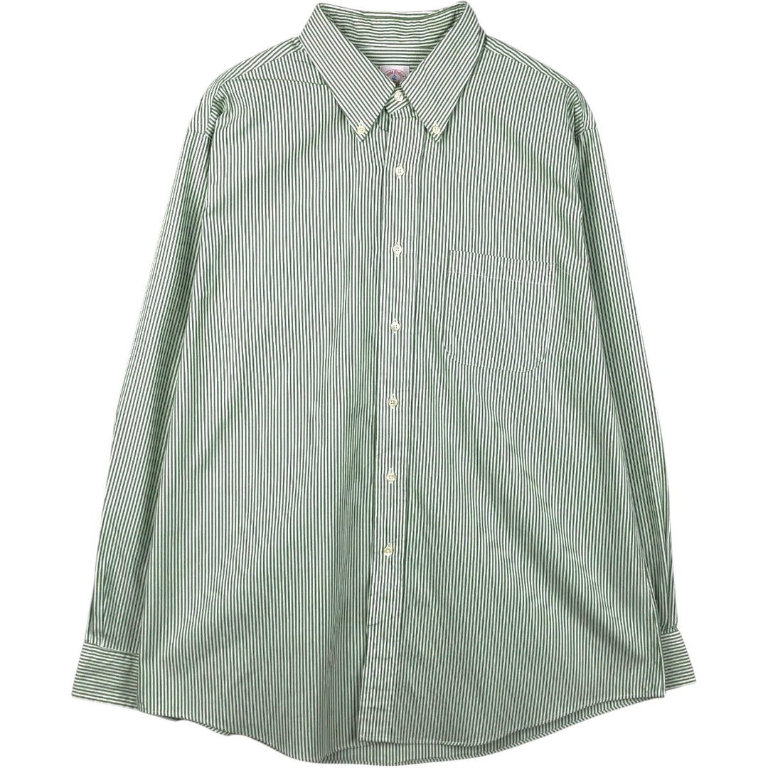 Brooks Brothers Est.1818 Slim Fit Long Sleeve Button-Down Striped Shirt, Made in USA, Men's Size XL (approx.) cotton green type Vintage Second Hand