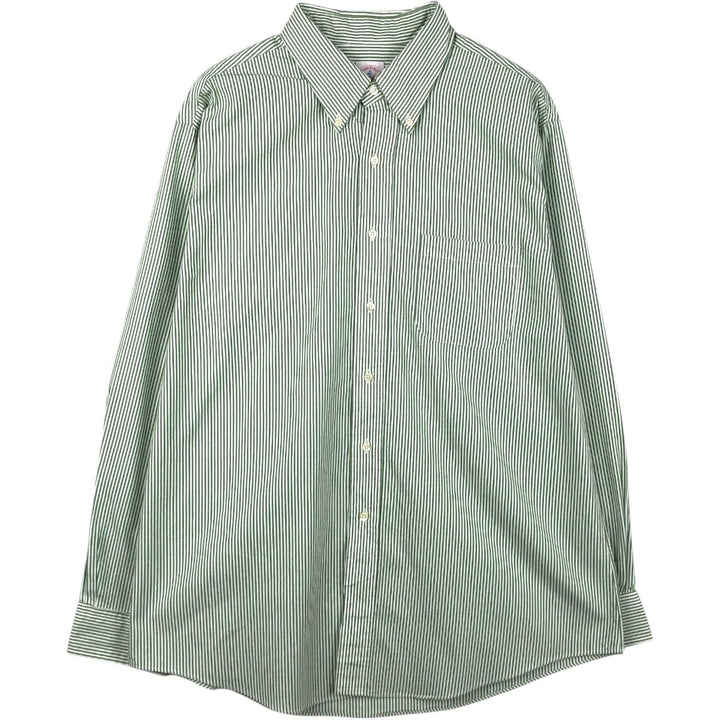 Brooks Brothers Est.1818 Slim Fit Long Sleeve Button-Down Striped Shirt, Made in USA, Men's Size XL (approx.) cotton green type Vintage Second Hand