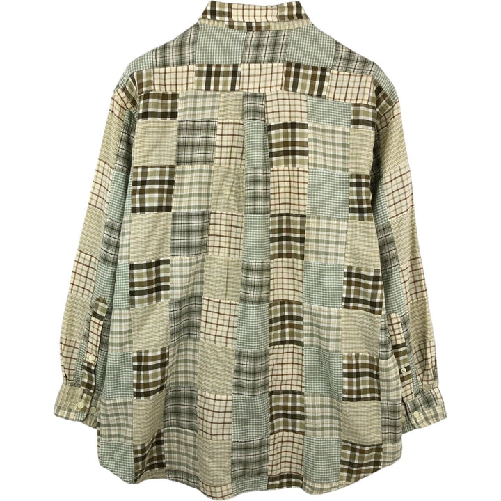 Brooks Brothers Patchwork Long-Sleeve Button-Down Check Shirt, Men's Size L (approx.) cotton Khaki type sage green Vintage Second Hand