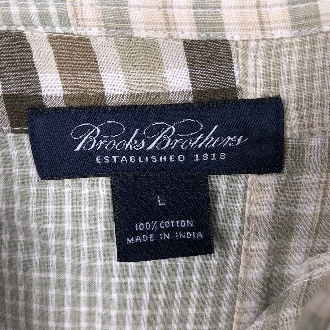 Brooks Brothers Patchwork Long-Sleeve Button-Down Check Shirt, Men's Size L (approx.) cotton Khaki type sage green Vintage Second Hand