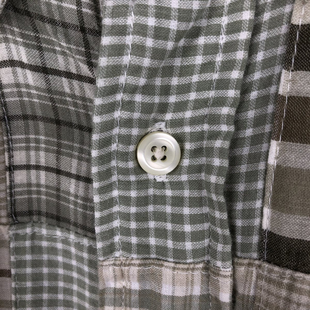 Brooks Brothers Patchwork Long-Sleeve Button-Down Check Shirt, Men's Size L (approx.) cotton Khaki type sage green Vintage Second Hand
