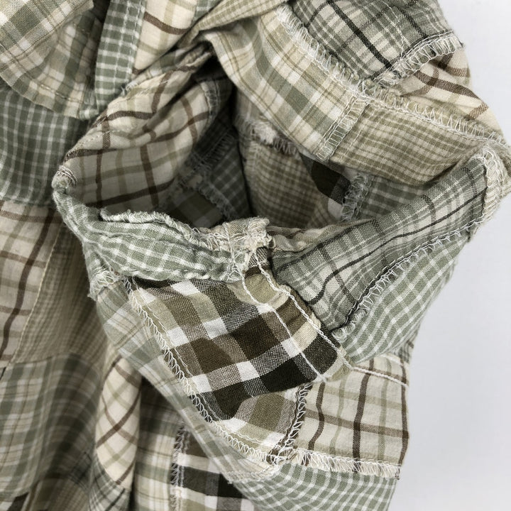 Brooks Brothers Patchwork Long-Sleeve Button-Down Check Shirt, Men's Size L (approx.) cotton Khaki type sage green Vintage Second Hand