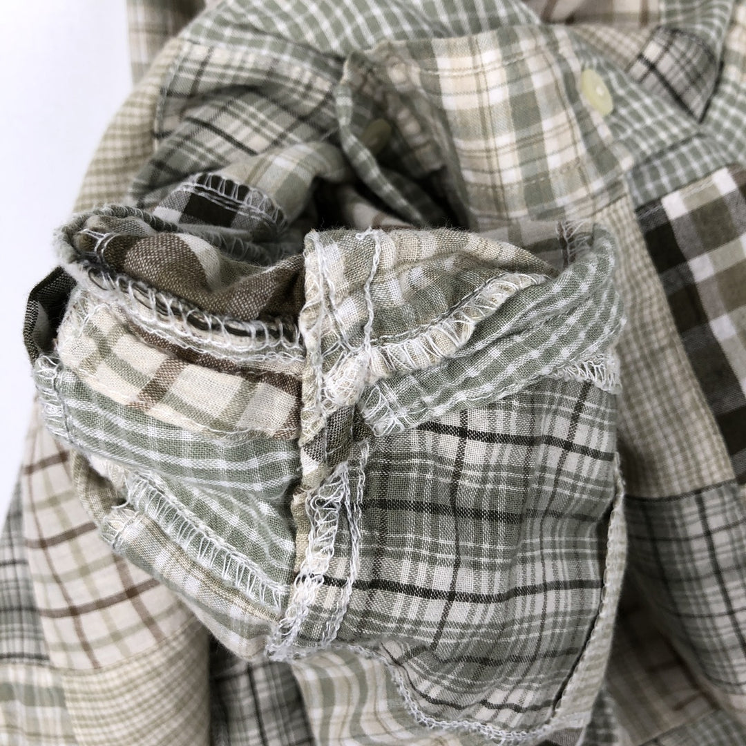 Brooks Brothers Patchwork Long-Sleeve Button-Down Check Shirt, Men's Size L (approx.) cotton Khaki type sage green Vintage Second Hand