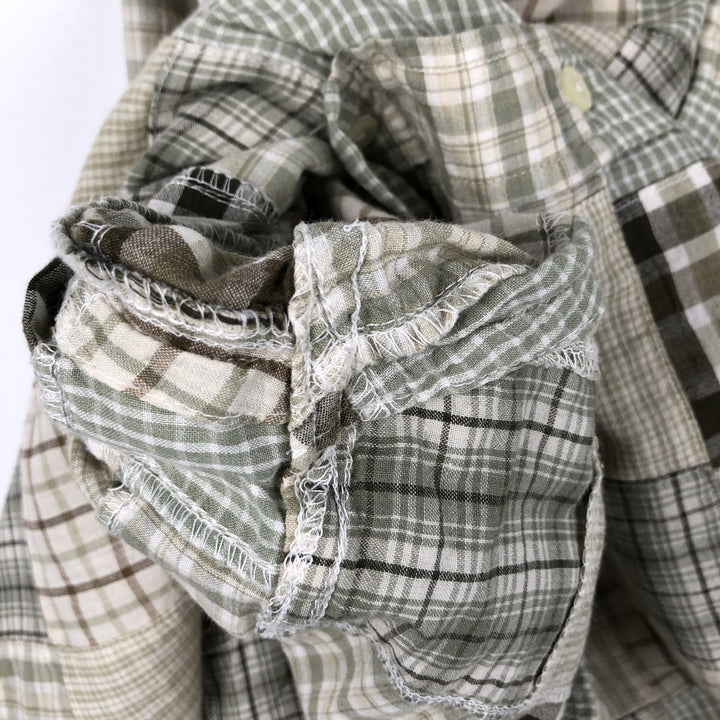 Brooks Brothers Patchwork Long-Sleeve Button-Down Check Shirt, Men's Size L (approx.) cotton Khaki type sage green Vintage Second Hand