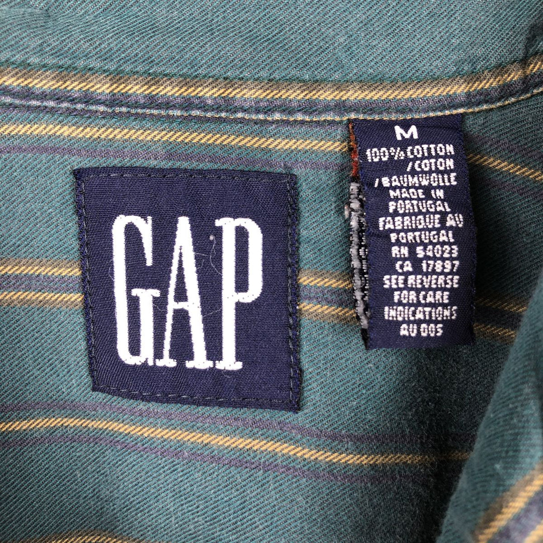 90'S GAP Vintage Long Sleeve Button-Down Striped Shirt, Men's Size Medium cotton green type Vintage Second Hand