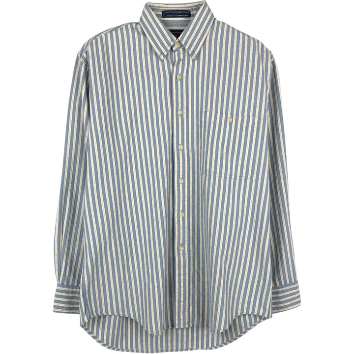 1980'S Ralph Lauren CHAPS Long-Sleeve Button-Down Striped Shirt, Made in USA, Men's Size M (approx.), Vintage cotton Blue type light blue Vintage Second Hand
