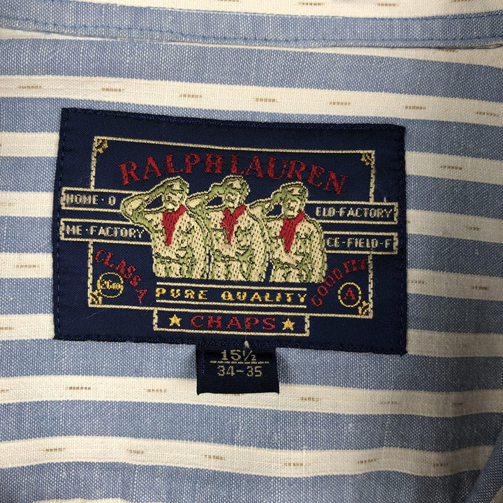 1980'S Ralph Lauren CHAPS Long-Sleeve Button-Down Striped Shirt, Made in USA, Men's Size M (approx.), Vintage cotton Blue type light blue Vintage Second Hand