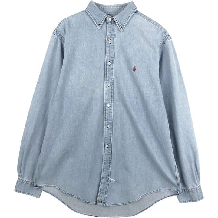 Ralph Lauren long sleeve button down denim shirt, men's XL size cotton blue type Vintage Second Hand