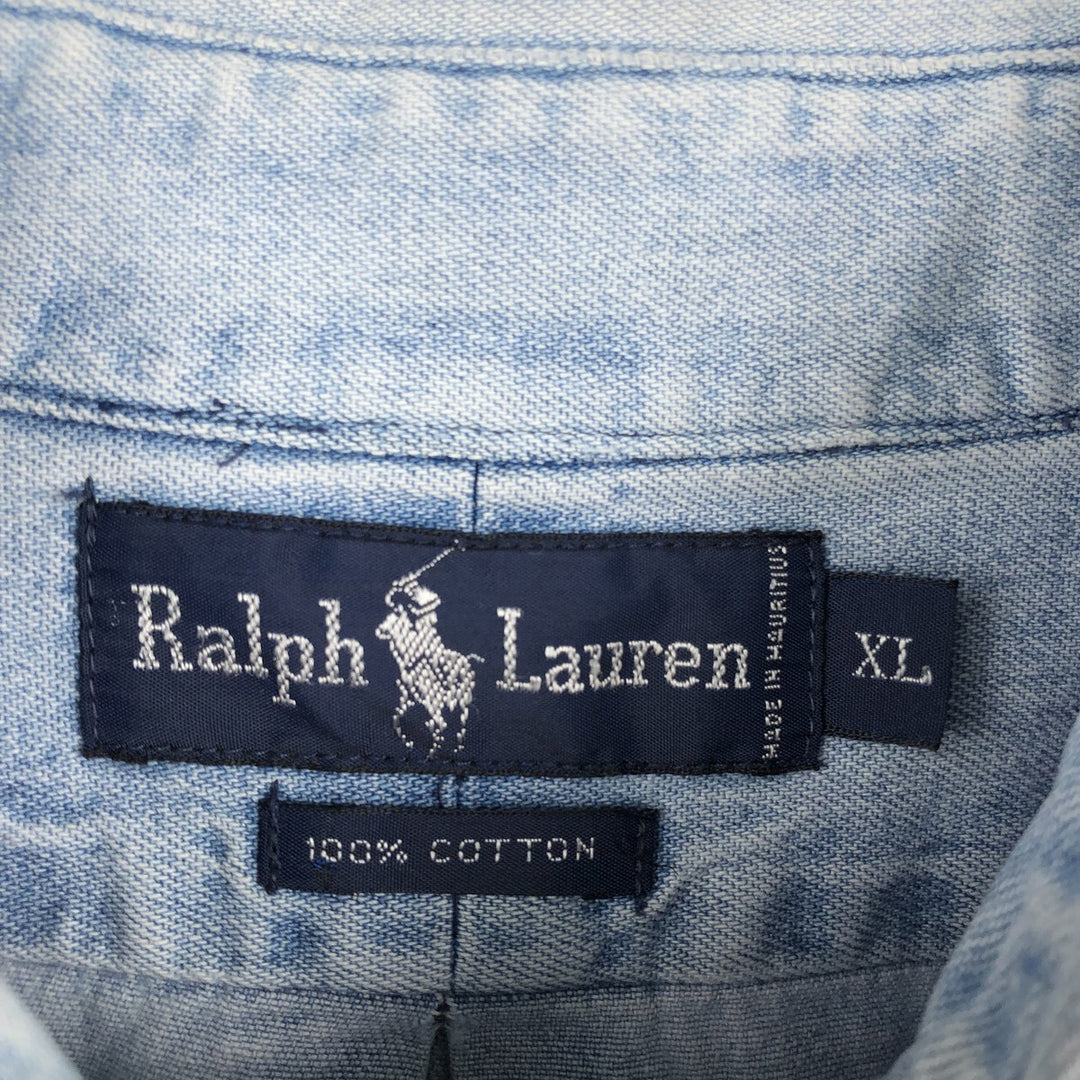 Ralph Lauren long sleeve button down denim shirt, men's XL size cotton blue type Vintage Second Hand
