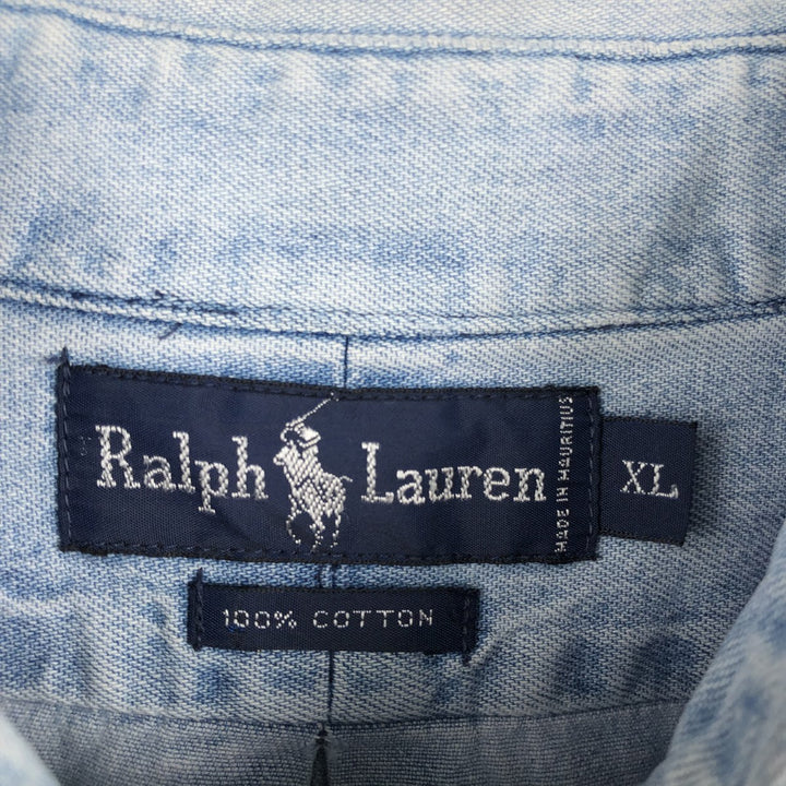 Ralph Lauren long sleeve button down denim shirt, men's XL size cotton blue type Vintage Second Hand