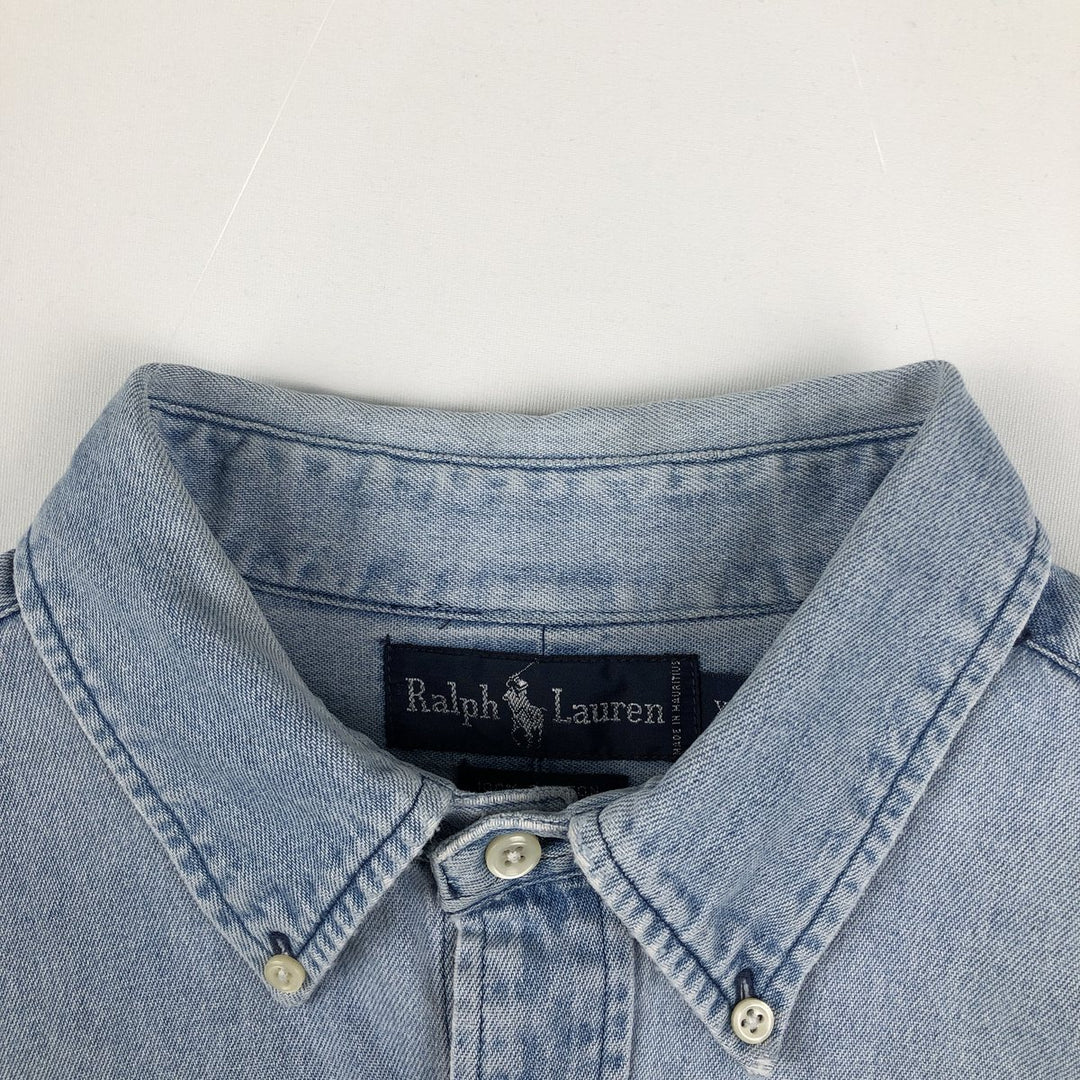 Ralph Lauren long sleeve button down denim shirt, men's XL size cotton blue type Vintage Second Hand